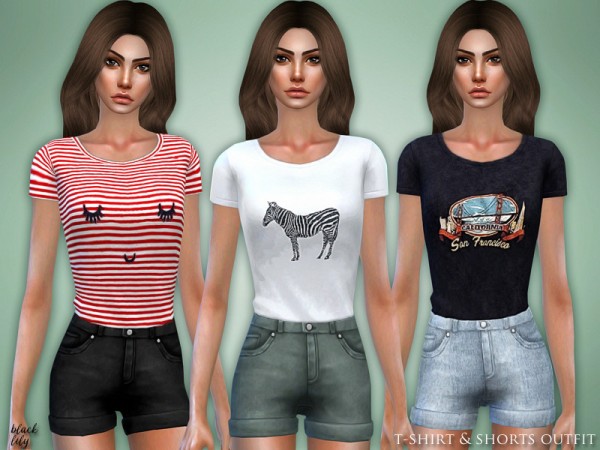  The Sims Resource: T Shirt and Shorts Outfit by Black Lily