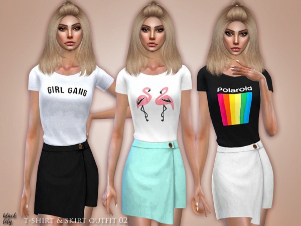  The Sims Resource: T Shirt and Skirt Outfit 02 by Black Lily