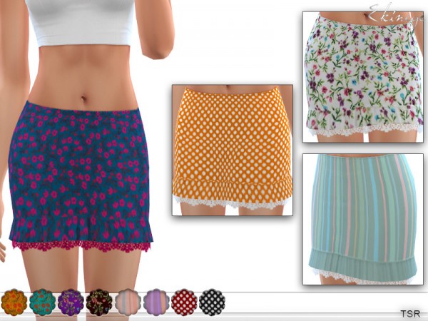  The Sims Resource: Printed Ruffle Lace Hem Skirt by ekinege