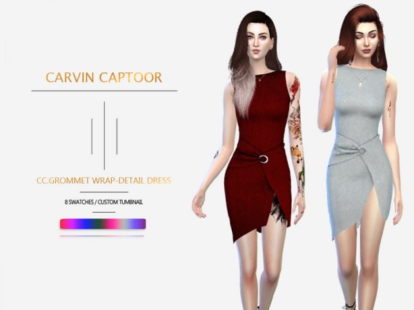 The Sims Resource: Grommet Wrap Detail Dress by carvin captoor