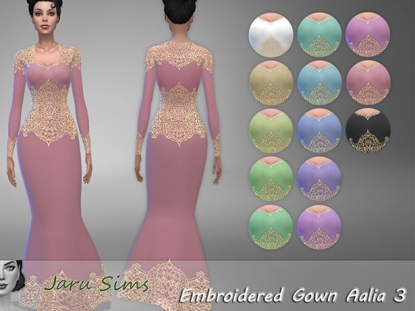  The Sims Resource: Embroidered Gown Aalia 3 by Jaru Sims
