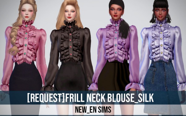  Newen: Frill Neck Blouse Silk