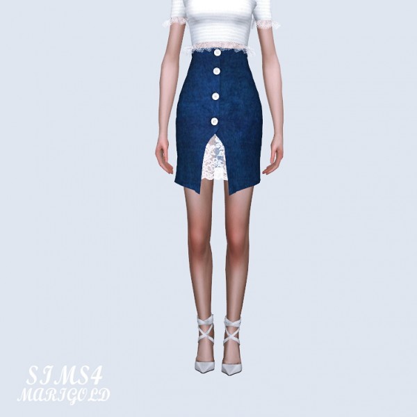  SIMS4 Marigold: Button Open Skirt With Lace