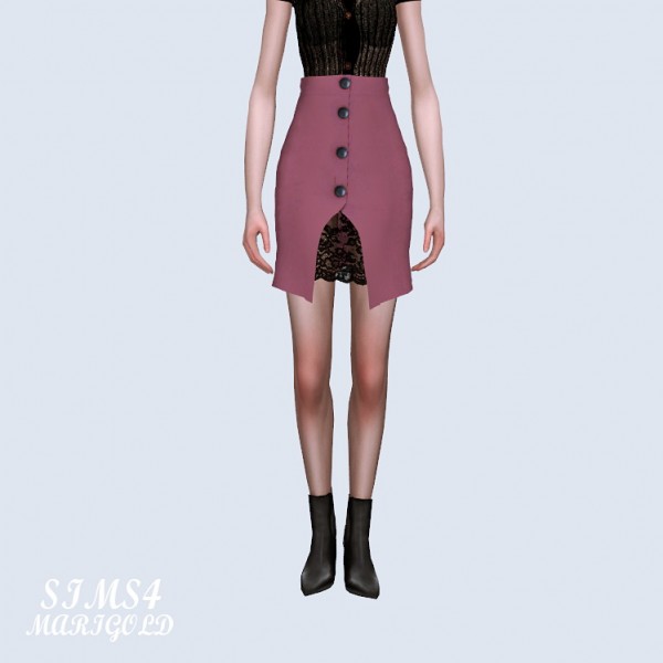  SIMS4 Marigold: Button Open Skirt With Lace