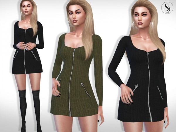  The Sims Resource: Front Zip Long Sleeve Knit Dress by Saliwa