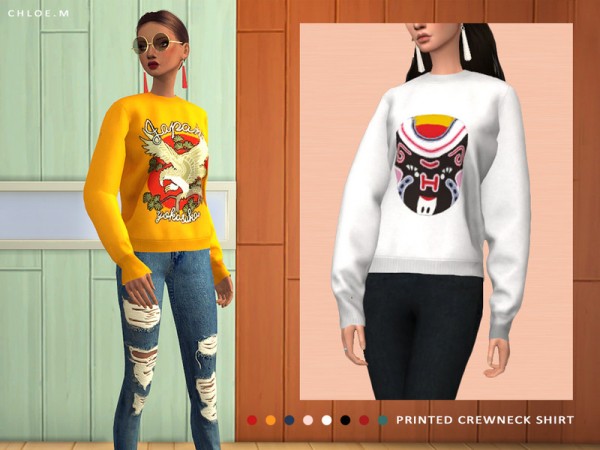  The Sims Resource: Printed Crewneck Shirt by ChloeMMM