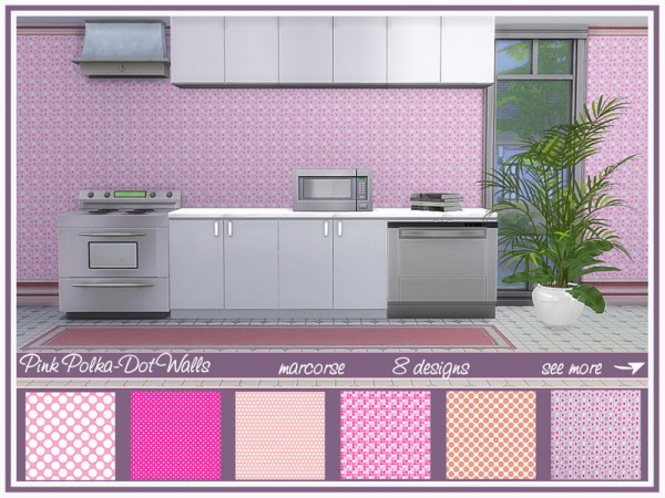  The Sims Resource: Pink Polka Dots Walls by marcorse