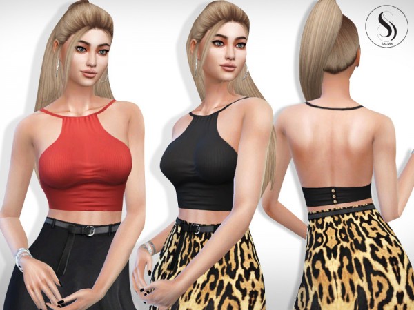 The Sims Resource: Ella Back Button Casual Tops by Saliwa