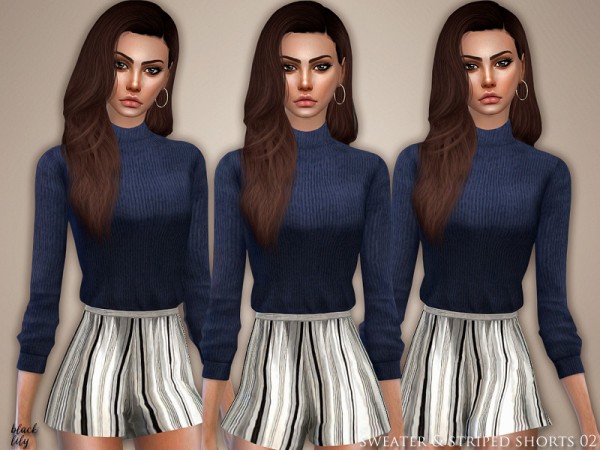  The Sims Resource: Sweater and Striped Shorts 02 by Black Lily
