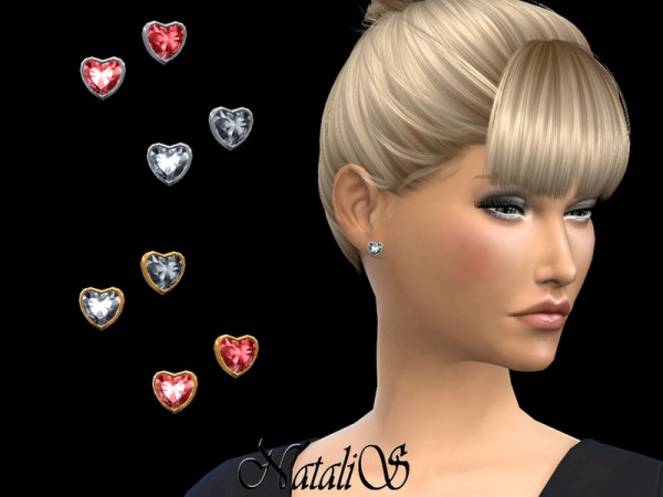  The Sims Resource: Heart shape crystal stud earrings by NataliS