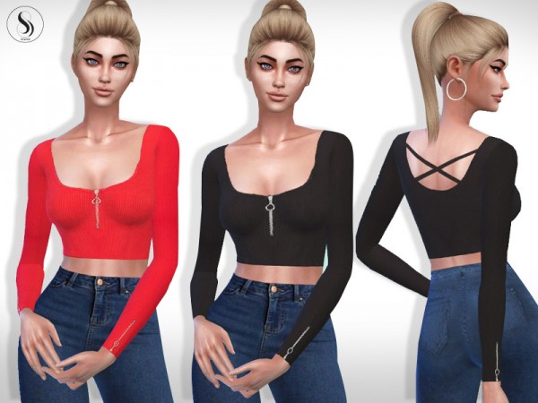  The Sims Resource: Long Sleeve Front Zip Tops by Saliwa