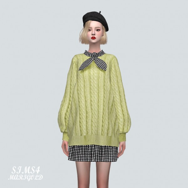  SIMS4 Marigold: Bow Long Sweater Dress