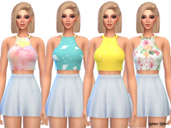  The Sims Resource: Pastel Metal Collar Crop Top by Wicked Kittie