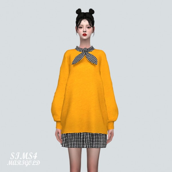  SIMS4 Marigold: Bow Long Sweater Dress
