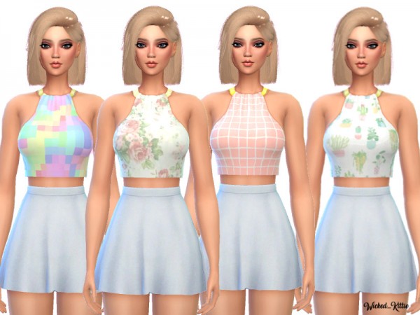  The Sims Resource: Pastel Metal Collar Crop Top by Wicked Kittie