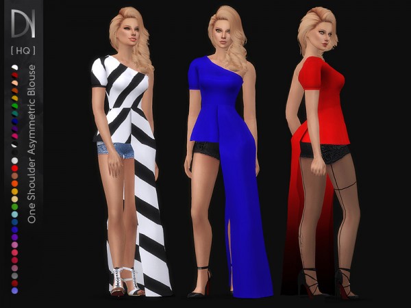  The Sims Resource: One Shoulder Asymmetric Blouse by DarkNighTt