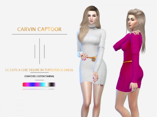  The Sims Resource: Cuts a chic figure in turtleneck dress by carvin captoor