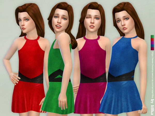  The Sims Resource: Sleeveless Colorblock Dress by lillka