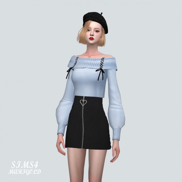  SIMS4 Marigold: Lace Up Knit Off Shoulder