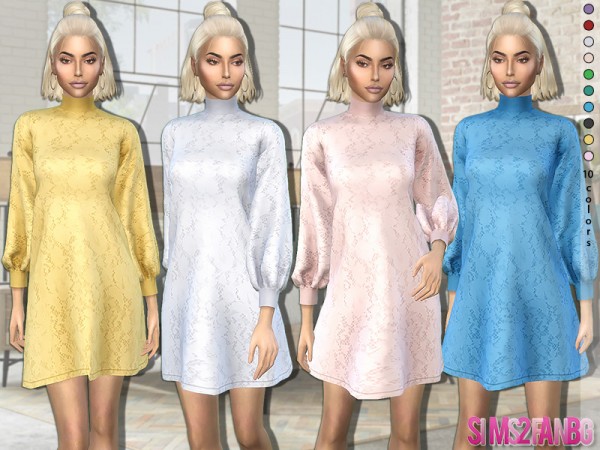  The Sims Resource: 372   Floral Lace Puffed Sleeve Dress by sims2fanbg