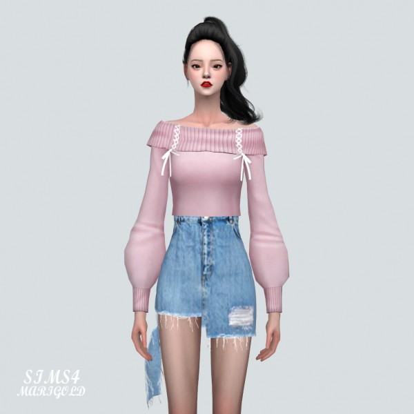  SIMS4 Marigold: Lace Up Knit Off Shoulder