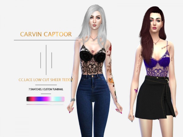  The Sims Resource: Lace Low Cut Sheer Teddy by carvin captoor