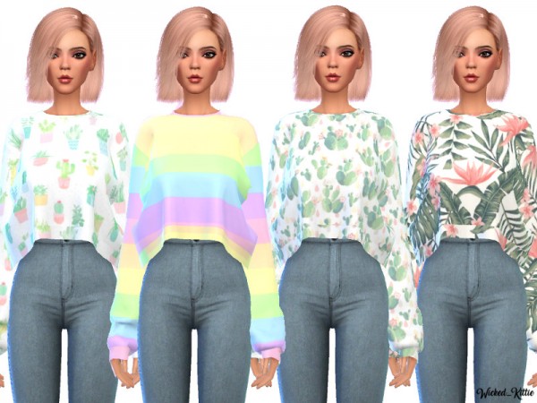  The Sims Resource: Snazzy Cropped Sweaters by Wicked Kittie