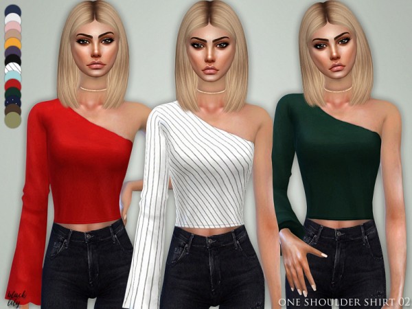 The Sims Resource: One Shoulder Shirt 02 by Black Lily • Sims 4 Downloads