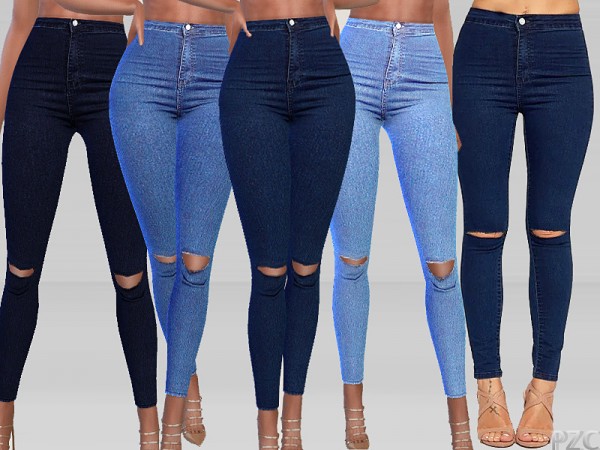 The Sims Resource: Olivia Ripped Knee High Waist Skinny Leg Jeans by ...