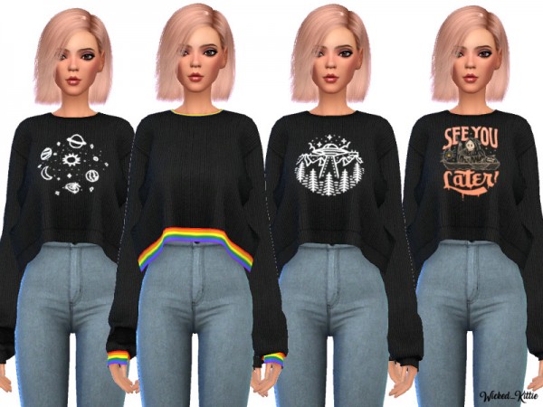  The Sims Resource: Snazzy Cropped Sweaters by Wicked Kittie