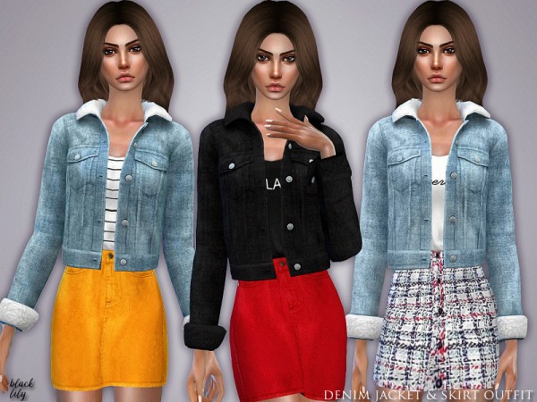  The Sims Resource: Denim Jacket and Skirt Outfit by Black Lily