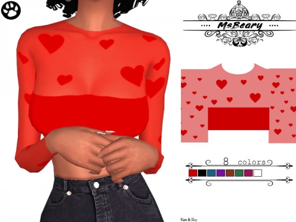  The Sims Resource: Sheer Heart Croptop by MsBeary