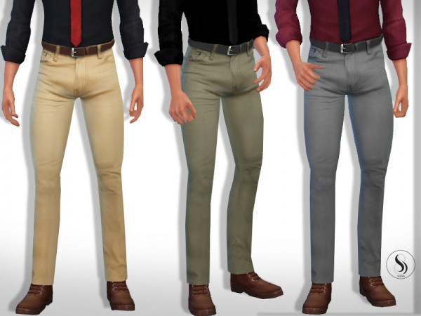  The Sims Resource: High Waist Slim Taper Fit Men Pants with Belt by Saliwa