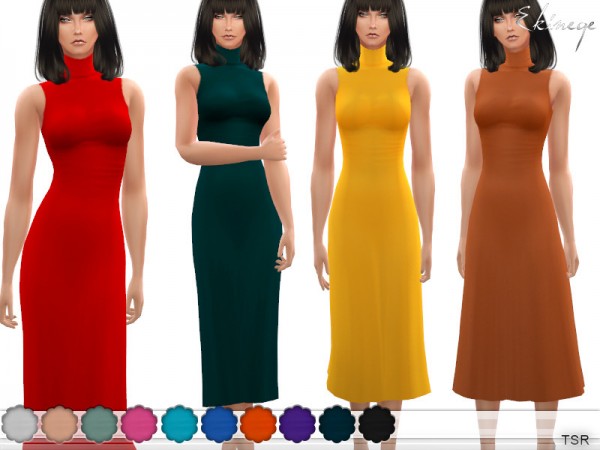  The Sims Resource: Turtleneck Midi Dress by ekinege