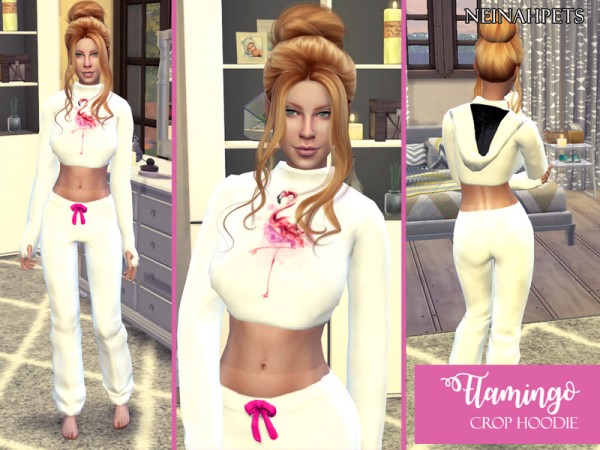  The Sims Resource: Flamingo Crop Hoodie by neinahpets