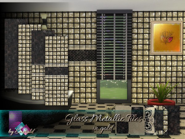  The Sims Resource: Glass Metallic Tiles in gold by emerald