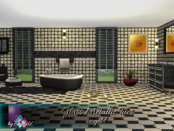  The Sims Resource: Glass Metallic Tiles in gold by emerald