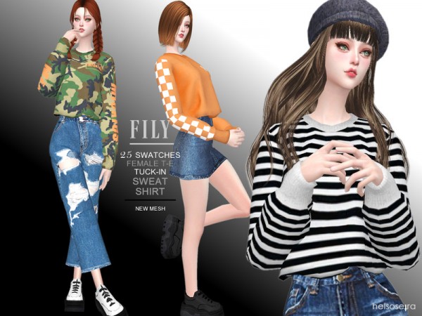  The Sims Resource: FILY   Tuck in Sweatshirt by Helsoseira