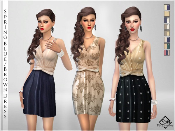  The Sims Resource: Spring Blue   Brown Dress by Devirose