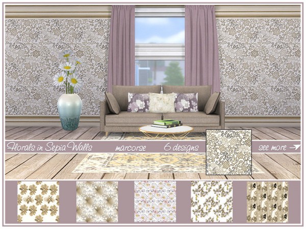  The Sims Resource: Florals in Sepia Walls by marcorse