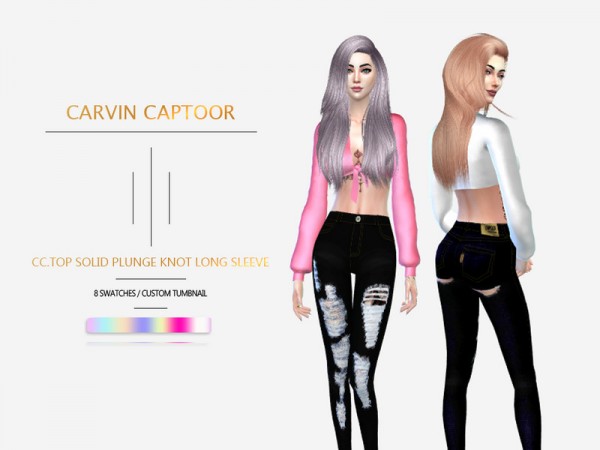  The Sims Resource: Top Solid Plunge Knot Long Sleeve by carvin captoor