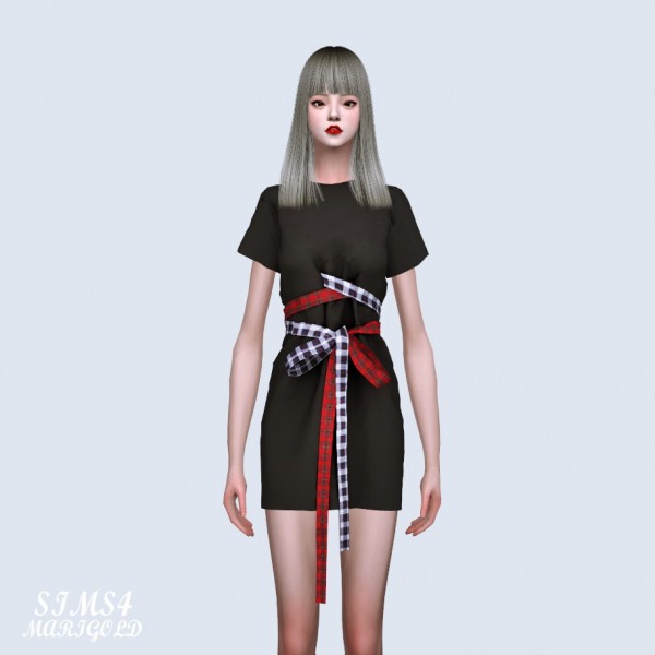  SIMS4 Marigold: Lace Up Long T Dress