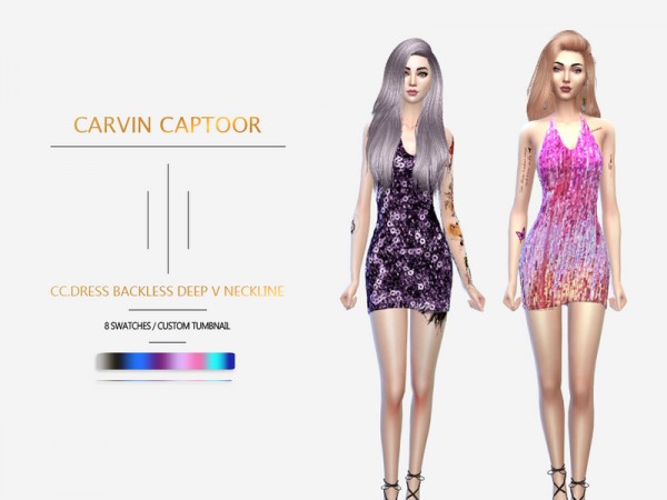  The Sims Resource: Dress backless deep v neckline by carvin captoor