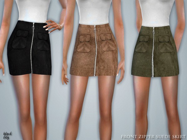  The Sims Resource: Front Zipper Suede Skirt by Black Lily