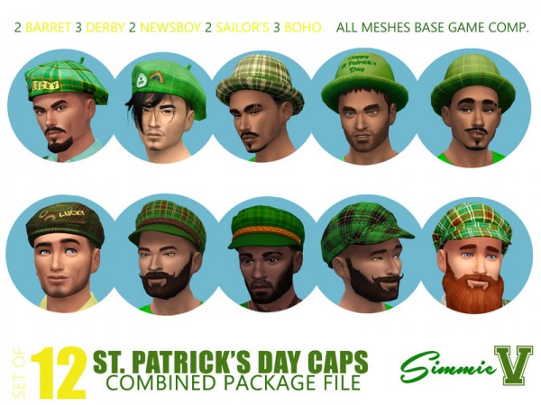  The Sims Resource: St Patricks Day Caps and Hats by SimmieV