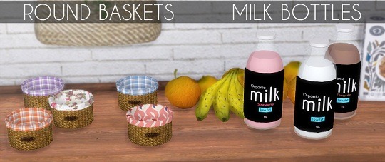  Descargas Sims: Milk Bottles and Round Baskets