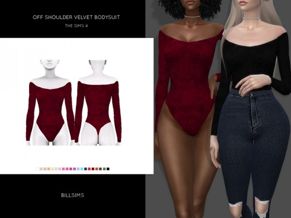  The Sims Resource: Off Shoulder Velvet Bodysuit by Bill Sims