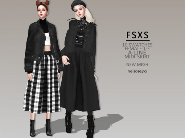  The Sims Resource: FSXS   A Line   Midi Skirt by Helsoseira