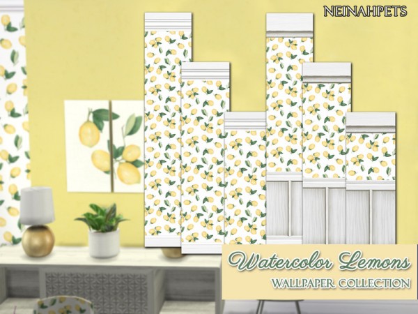  The Sims Resource: Watercolor Lemons Wallpaper Collection by neinahpets