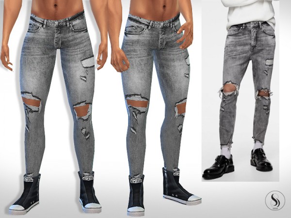  The Sims Resource: Faded Skinny Grey Jeans for Men by Saliwa